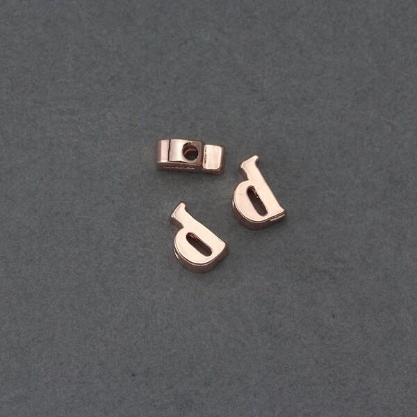 Lowercase Alphabet d Brass Bead . Letters & Numbers . Jewelry Findings . Polished Rose Gold Plated over Brass  / 2 Pcs - FC035-RG-d