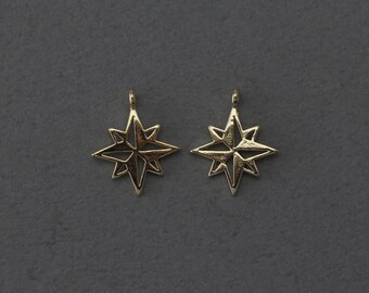 Compass Brass Pendant . Jewelry Craft Supply . 16K Polished Gold Plated over Brass / 2 Pcs - FC231-PG