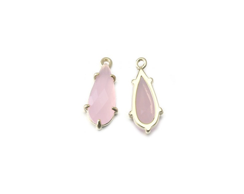 CG057-PG-IP Polished Gold Plated over Brass 2 Pcs Ice Pink Glass Pendant Jewelry Craft Supplies
