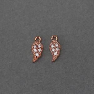 Wing Brass Pendant . Jewelry Craft Supply . Wedding Jewelry . Jewelry Craft Supply . Rose Gold Plated over Brass  / 2 Pcs - GC084-RG-CR