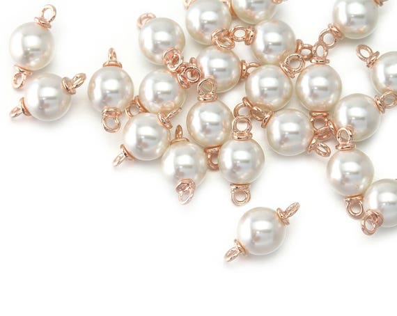 8mm Round Pearl Connector . Wedding Jewelry, Bridal Jewelry . Polished Rose Gold Plated over Brass / 10 Pcs - PP008C-RG-WH