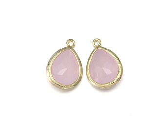 Ice Pink Glass Pendant . 16K Polished Gold Plated over Brass Frame / 2 Pcs - AG016-PG-IP