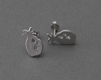 Pineapple Brass Earring . Earring Component . 925 Sterling Silver Post . Matte Original Rhodium Plated over Brass / 2 Pcs - FC279-MR