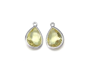 Jonquil Glass Pendant . Jewelry Craft Supplies . Polished Original Rhodium Plated over Brass  / 2 Pcs - AG016-PR-JQ
