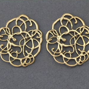 Flower Brass Pendant . Jewelry Craft Supply . 16K Matte Gold Plated over Brass  / 2 Pcs - AC145-MG