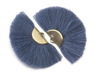 Royal Blue Cotton Tassel . Jewelry Craft Supply . Gold plated over Brass Cap / 2 Pcs - GT034-PG-RYB