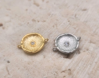 Round Brass Connector . Wedding Jewelry . Matte Plated / 2 Pcs - FC015