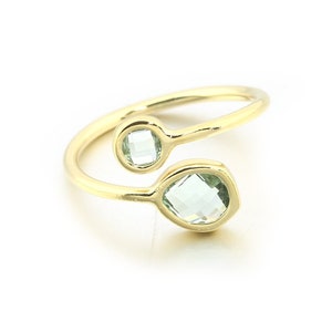 Erinite Glass Adjustable Ring . Jewelry Craft Supplies . Polished Gold Plated over Brass / 1 Pcs - CR001-PG-EN