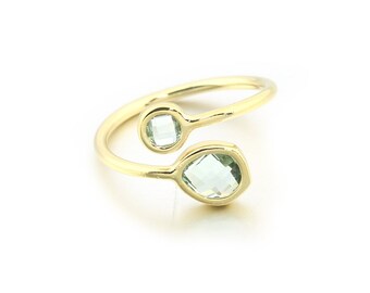 Erinite Glass Adjustable Ring . Jewelry Craft Supplies . Polished Gold Plated over Brass / 1 Pcs - CR001-PG-EN