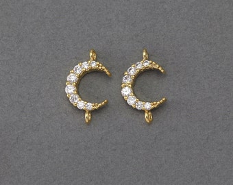 Crescent Brass Connector . Wedding Jewelry, Bridal Jewelry . 16K Polished Gold Plated over Brass  / 2 Pcs - AC035-PG-CR