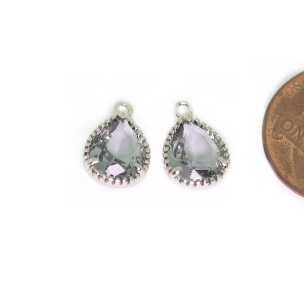 Pendentif en verre diamant noir. Fournitures de création de bijoux. Original plaqué rhodium poli / 2 pièces - CG070-PR-BD