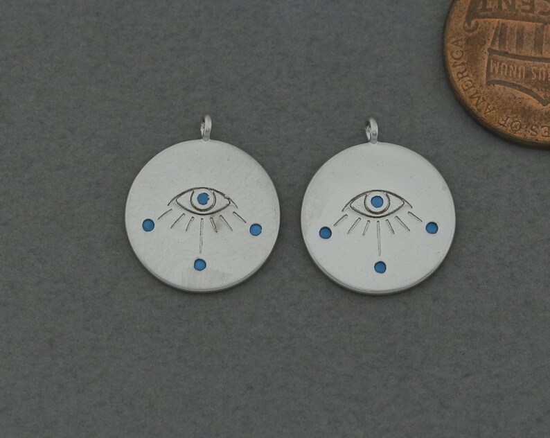 Matte Original Rhodium Plated 2 Pcs Wedding Jewelry FC758-MR-TQ Bridal Jewelry Evil Eye Brass Pendant