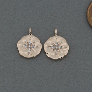 Star Brass Pendant . Wedding Jewelry, Bridal Jewelry . Polished Rose Gold Plated / 2 Pcs - FC305-RG-CR