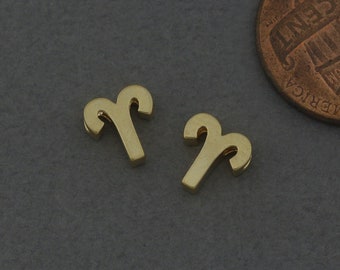 Aries Brass Bead . Constellation, Zodiac Pendant . Birthday Gift . Matte Gold Plated / 2 Pcs - FC749-MG-3