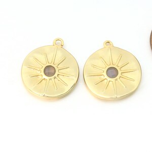 Gray Agate Gemstone Pendant . Jewelry Craft Supplies . Matte Gold Plated / 2 Pcs - DG115-MG-GA