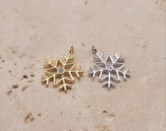 Snowflake Brass Pendant (Large) . Wedding Jewelry . Polished Plated / 2 Pcs - Item No. BC289