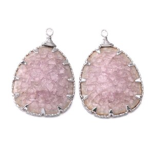 Pink Ceramic Pendant . Jewelry Craft Supplies . Polished Original Rhodium Plated over Brass  / 2 Pcs - DG039-PR-PK