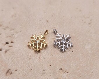 Snowflake Brass Pendant (Small) . Wedding Jewelry . Polished Plated / 2 Pcs - Item No. BC290