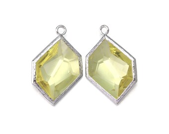 Jonquil Glass Pendant . Polished Original Rhodium Plated / 2 Pcs - AG014-PR-JQ