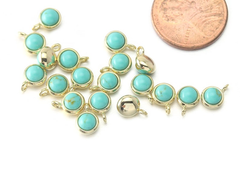 Birthstone December Jewelry Craft Supplies Polished Gold Plated 2 Pcs DG069-PG-TQ Turquoise Gemstone Pendant