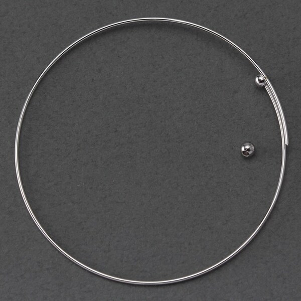 3mm Ball End Adjustable Wire Bangle Bracelet . Polished Original Rhodium Plated / 2 Pcs - BC166-PR