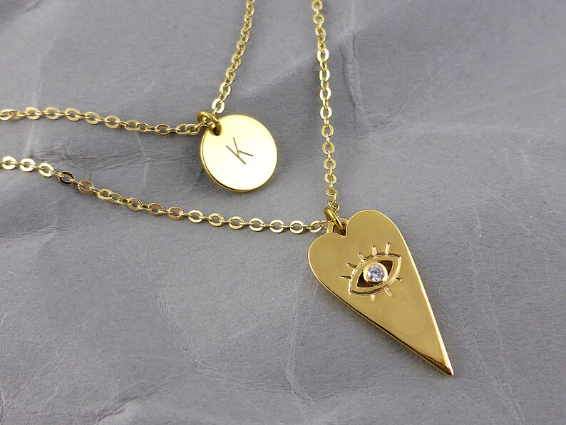 gold filled Chain initials necklace heart necklace multi-breasted Zarte necklace
