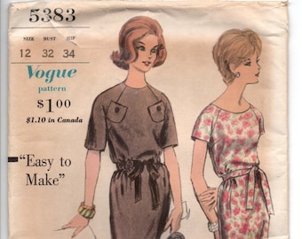 Vogue 5383, Mid 60s, Misses' Dress Pattern, Size 12, Original Vintage Collectible, UNCUT Vintage Vogue Pattern