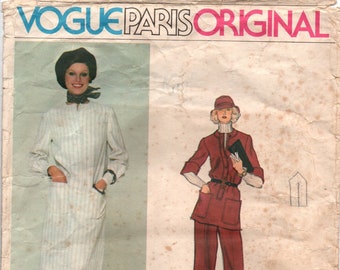 Vogue 1282, Jean Patou, Vogue Paris Original, 1970s Vintage Pattern, Misses' Dress, Top & Pants Pattern, Size 12, Cut and Counted Original