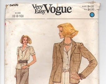 Vogue 8206, Very Easy Vogue, Vintage 1980's, Misses Jacket, Blouse & Skirt Pattern, Size 6-8-10, Partially Cut and Counted