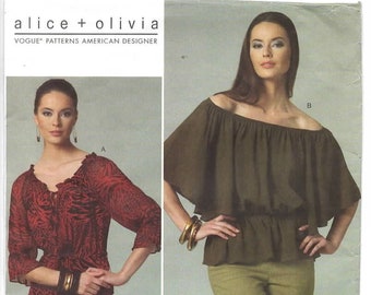 Vogue V1245, American Designer, Alice & Olivia, Misses' Top Pattern, Size Y (Xsm-Sml-Med), Uncut Vogue Pattern