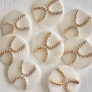 Glass Painted Buttons, Vintage, White Milkglass, Hand Painted Gold, Set of 8, 5/8 Inch, Self Shank