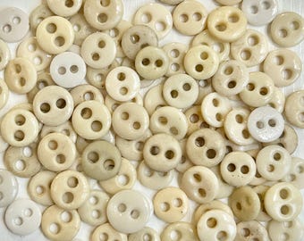 Big-Hole China Buttons, 100 Antique, 1/2" to 5/8", Cream, Grey, & White, Underwear and Clothing Buttons, Supply for Crafting, Costuming