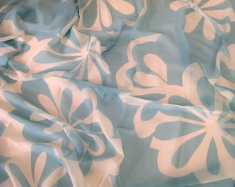 Silk Chiffon, 2 5/8 Yards, Floral Print, Aqua & Ivory