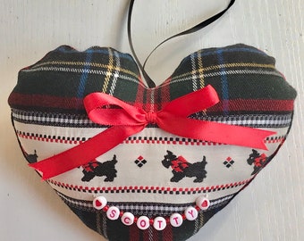 Scotty-Dog Fabric Hanging-Hearts, Hand Sewn & Crafted, Shabby Country Style, Charm Talisman, Personalized Pet Names