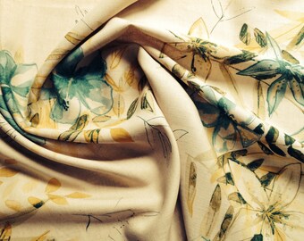 Cotton Blend Fabric, 1 7/8 Yards, Tan Floral