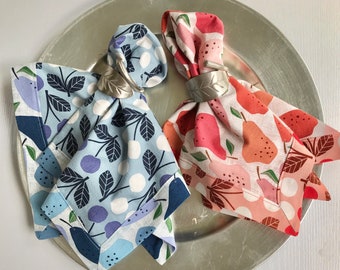 Mitered-Corner Dinner Napkins, Sets of 4, 2 Choices, 15" Square, 2 Ply, Reversible, 4 Co-ordinating Fabrics, 100% Cotton, Boho Table Decor