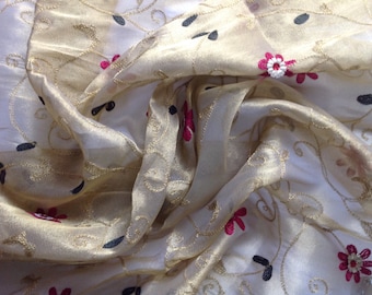 Gold Metallic Organza, 1 1/2 Yards, Embroidered, Sequined