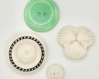 Uranium Glass Buttons, 4 Assorted Antique, White & Mint, Varied Sizes, Czech Made Glass, Collectible Uranium Buttons