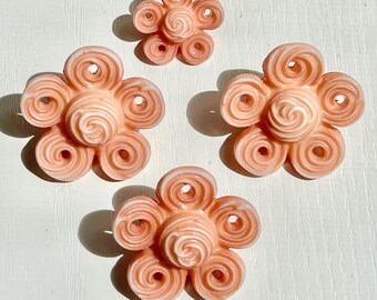 Mid-Century Plastic Buttons, Four Vintage, 7/8" & 1 1/4" Width, Flower Motif, Buffed Pink Color, Mother Daughter Buttons, Collectible