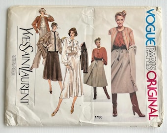 Vogue 1736, Yves St Laurent, Vogue Paris Original, 1970's Vintage, Misses' Jacket, Blouse, Skirt, Pants & Shawl, Sz 10, Uncut Vogue Pattern