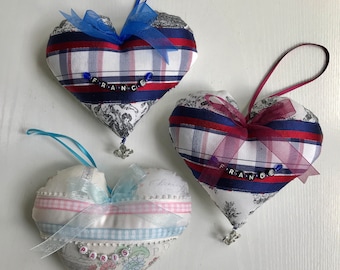 Hanging Hearts, France & Paris Inspired, Heart Home Decor, Cottage Chic Decor, Hand-Crafted Toile Hearts