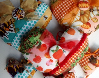 Key-To-My-Heart Hanging-Heart Garlands, Hand Sewn Fabric & Hand Crafted, Cottage Chic Style, 5 Unique Large Garlands, Charm and Key Talisman