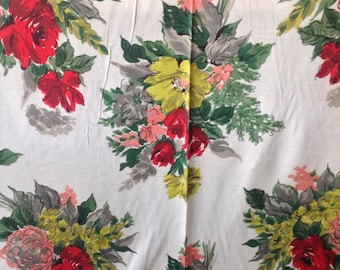 Acetate Barkcloth Yardage, Vintage NEW Stock, 1 Yard, Floral Clusters, Hollywood Regency Era Barkcloth