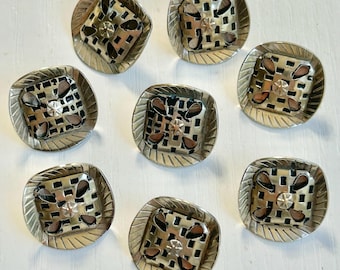 Silver-Tone Twinkle Buttons, Vintage Set of 8, Rare Mod Design, Enameled, 3/4" Diameter, Pin Loop Shank, Collectible