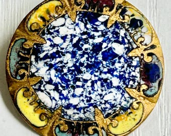 Enamel-Brass Button, Rococo Border, 15/16" Inch, Victorian Era, Metal Shank, Collectible Button