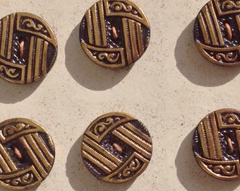 Czech Buttons, Vintage 1930, Ultramarine & Gold, Vogue Merchandise Co, Made in Czechoslovakia, 12 Buttons, 3/8 Inch, Two-Hole, Original Card
