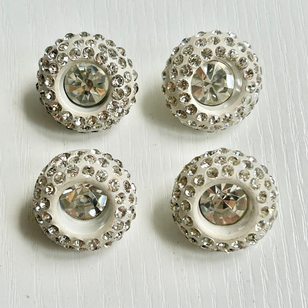 Plastic Rhinestone Buttons, Chunky Set of 4, Vintage 1950s, White ...