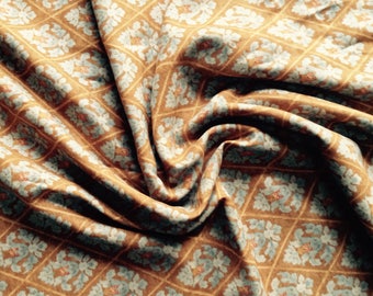 Polyester Faux Suede, 1 Yard, Gold & Aqua, Diamond Floral Pattern