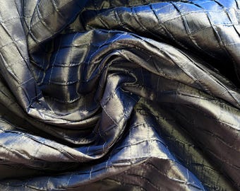 Synthetic Taffeta Remnant, 1 1/2 Yards, Shimmer Slate Blue-Grey & Gold, Stitch Fold Design, Irregular As Is