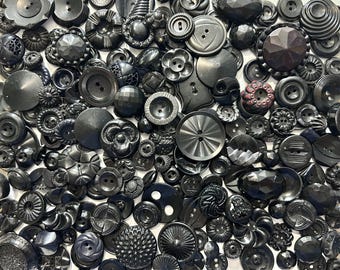 Modern Plastic Buttons, Assorted Blacks, Early Plastic, 3/8" to 1 3/8", 190+ Buttons, Crafting & Sewing, Vintage 1950's